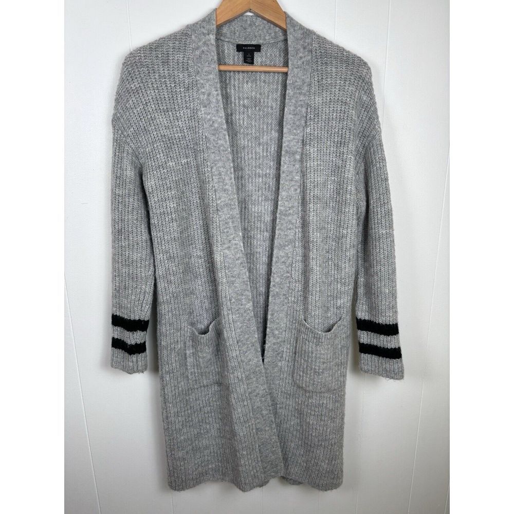 Halogen Petite‎ Small Acrylic Wool Yak Hair Blend Gray Open Chunky Knit Cardigan